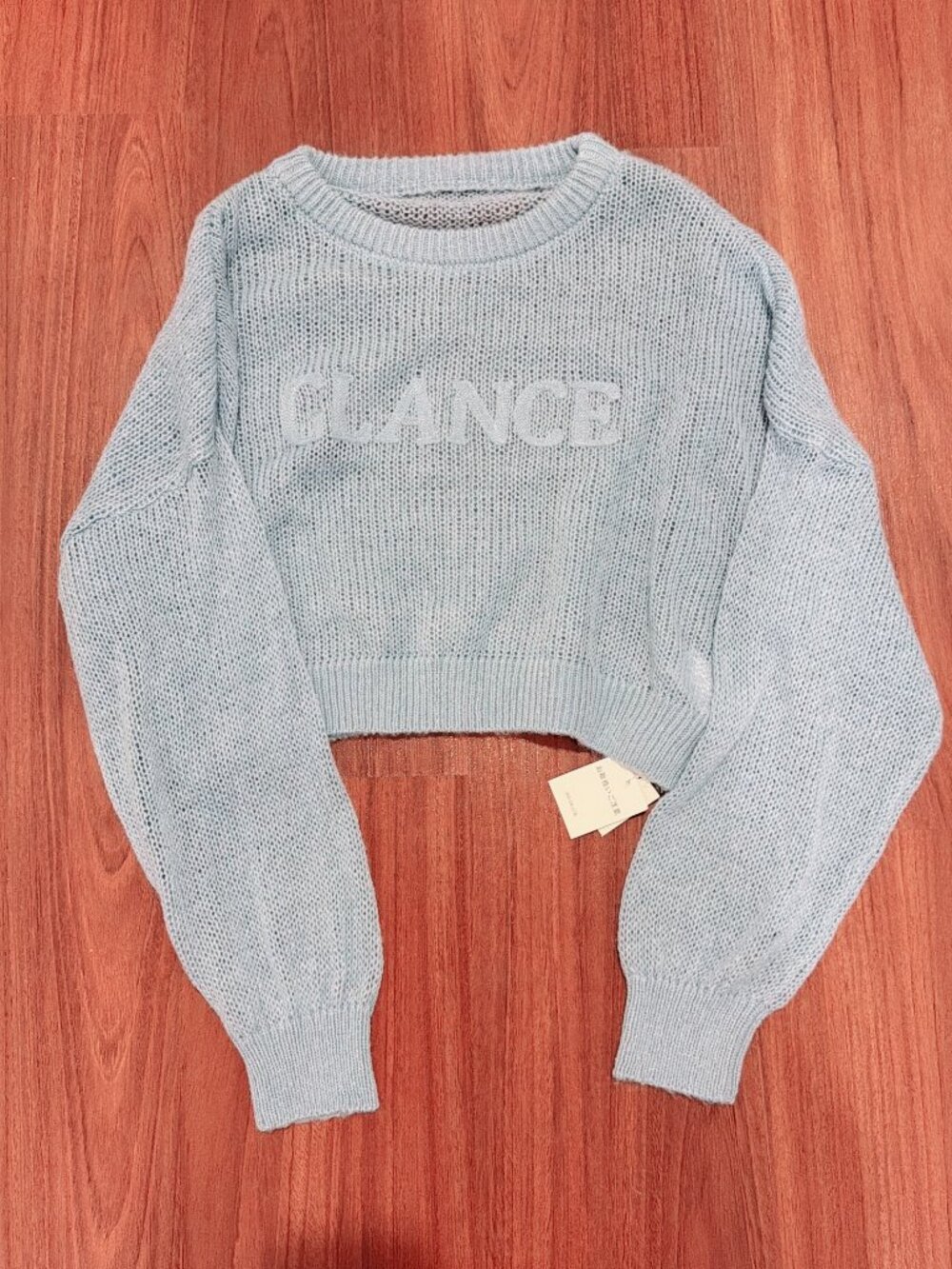 Ingni Blue Sheer Open Knit Cropped Sweater Oversized Long Sleeve NWT